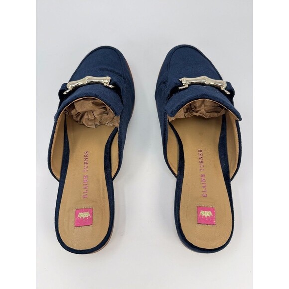 Elaine Turner Womens Mules Blue Velvet Slide Slip On Flats Sandals Classic US 8 - Picture 8 of 9